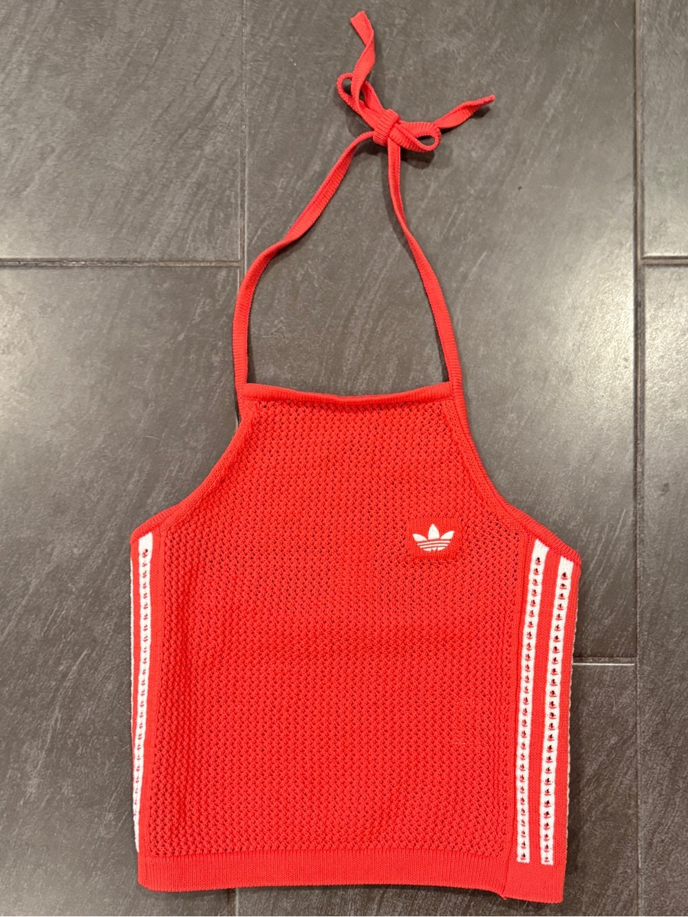 Adidas Red Knitted Crochet Halter Top